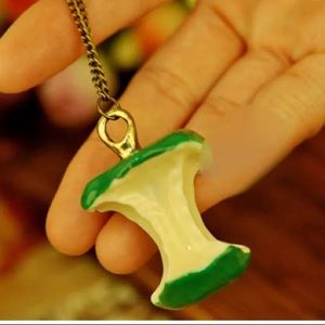Teacher green apple core necklace bronze